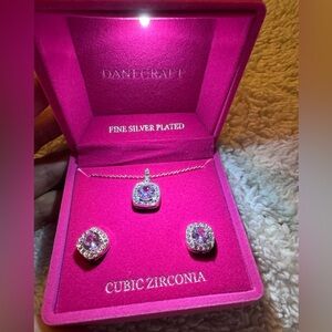 Dane Craft Silver Necklace Set with Pink Cubic Zirconia